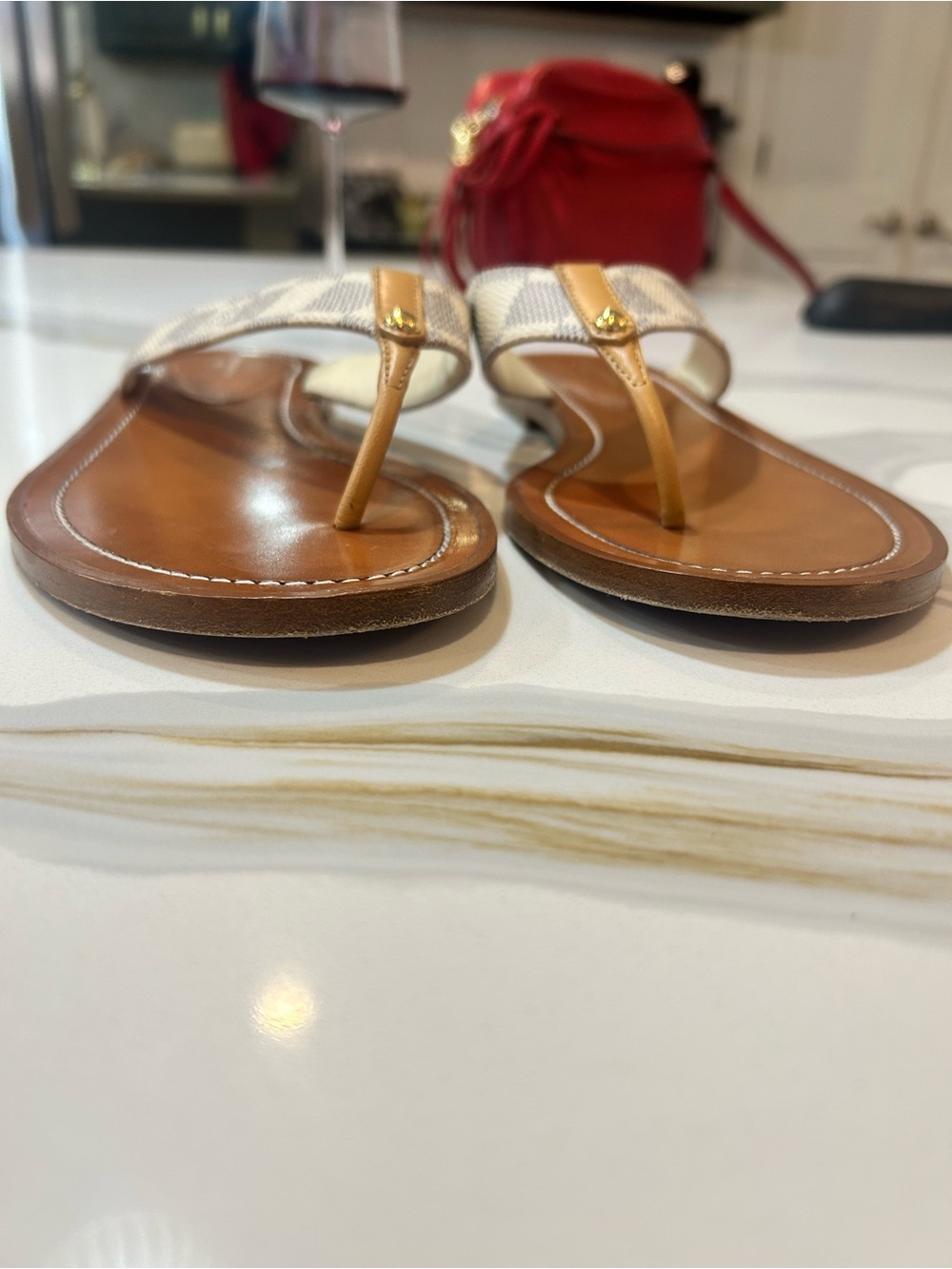AUTHENTIC Louis Vuitton Damier Azur Sunny Flat Thong Sandals 38 US 8  🥰 👍 - Picture 5 of 16